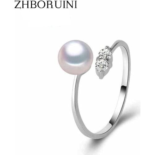 ZHBORUINI Pearl Ring Jewelry Of Silver Zircon Inlaid Rings Freshwater Pearl Wedding Rings 925 Sterling Silver Rings For Women