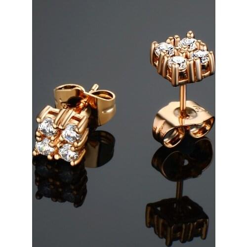 Cute Small Geometric Crystal Gold Color Stud Earrings Fashion Mini CZ Rhinestone Jewelry Earrings For Women Wholesale Brincos