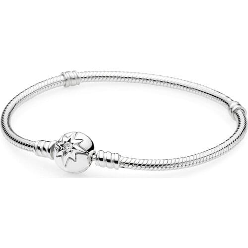 Authentic 925 Sterling Silver Moments Bright Star Fashion Bracelet Fit Pandora Women Bead Charm Bangle Gift DIY Jewelry