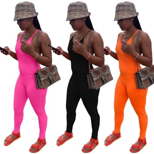 Solid Color Open Back Suspender Tight Jumpsuit 2021 Womens Jumpsuit Summer Cool Fashion Casual Street Dress Nightclub Jumpsuit