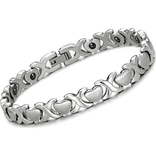 Girl’s Magnetic Bracelet 21cm Stainless Steel Heart Chain Health Energy Bracelets Jewelry for Women Men