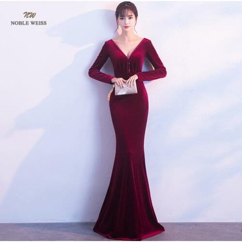 Evening dresses 2019 sexy v-neck mermaid long sleeves bare back beading women formal dress floor length in stock evening gown