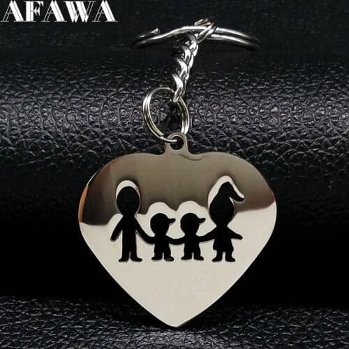 Famliy Two Boy Stainless Steel Keychains for Women Heart Silver Color Key Holder Jewelry Gift llaveros de acero K7731S02