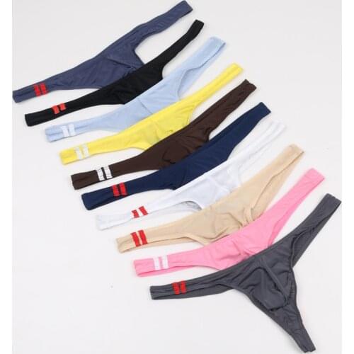 10pcs Mens G Strings Low Rise T-Back Thongs Gay Sexy Ice Silk Men Underwear Sissy Penis Pouch Panties Mens Comfort Bikini Briefs