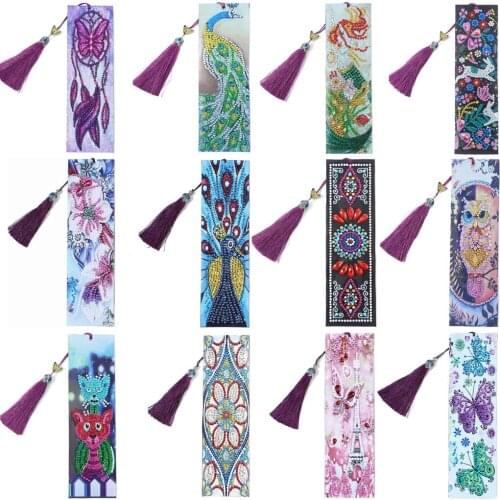 5D DIY Special Shaped Diamond Painting Leather Bookmark Diamond Embroidery Craft Tassel Book Marks for Books Christmas Gifts