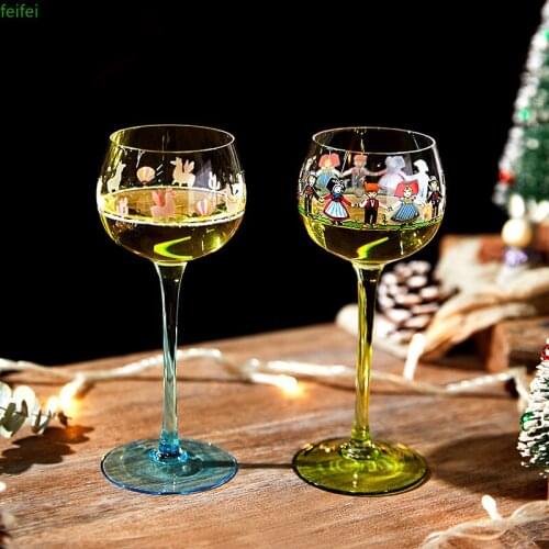 Europe fashion Wine Glass colorful glass Goblets applique champagne glasses creative cocktail glass Party Home Drinkware