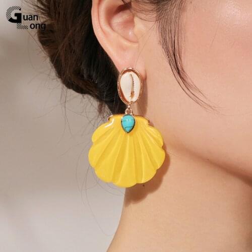 GuanLong Coconut Shell Big Drop Earrings for Women 2021 Korean Acrylic Luxury Fashion Jewelry Resin Hanging Earing Girls Party