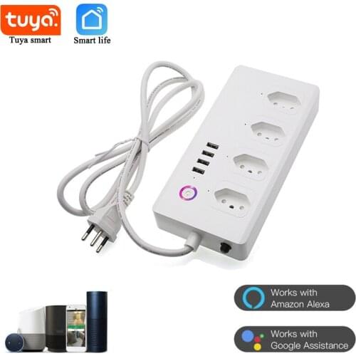 Brazil Smart Power Strip Tuya WiFi Outlet With 4 Plugs 4 USB Port Individual Control Smart Life Works With Alexa Google Home