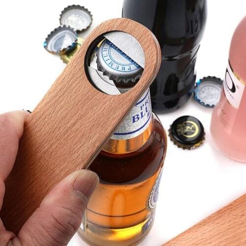 Hotel Flat Board Speed Bottle Opener Home Beer Wooden Cover Stainless Steel Handle Drink Cap Lid Easy Carry Gadget Tools