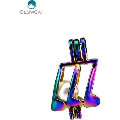 C754 5pcs/lot Rainbow Color Musical Note Cage Pendant Pearl Locket Fairytale Party Essential Oil Diffuser