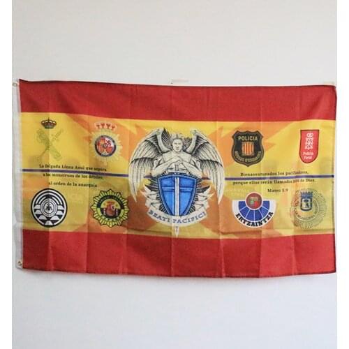 Flag of Spain with The Angel Custio Thin Blue Line Police Civil Guard 3x5FT 90x150cm 100D Polyester with Brass Grommets