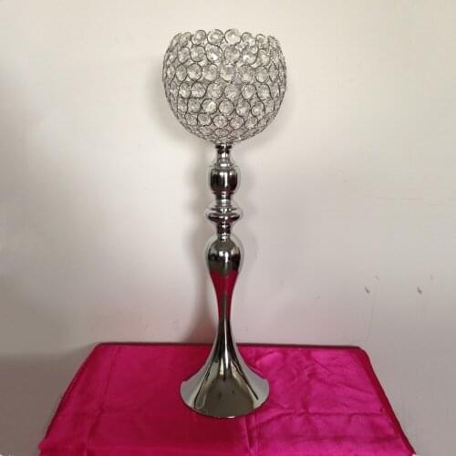 Classic Silver Candle Holder With 20 cm Crystals Ball Wedding Event or Party Candle Stand Home Decor Candlestick 1 lot = 10 pcs