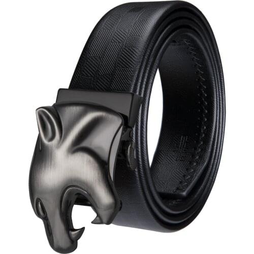 Luxury Brand Men Belt Genuine Leather Belt Emboss Automatic Buckle Black Strap for Business Wedding Barry.Wang