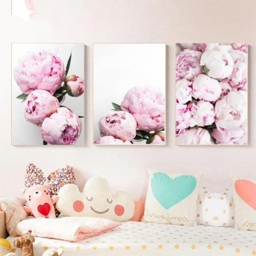 Nordic Minimalist Pink Peony Flower Canvas Painting Posters and Prints Wall Art Picture Kids Room Living Room Home Decor Cuadros
