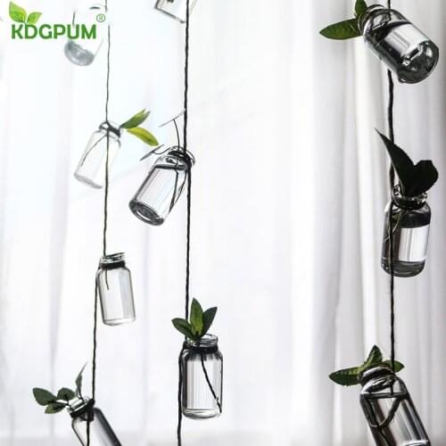Wall Hanging Vase Handmade Hemp Rope Glass Bottle String Decorative Pendant Curtain Hydroponic Plant Flower Pot Home Decoration