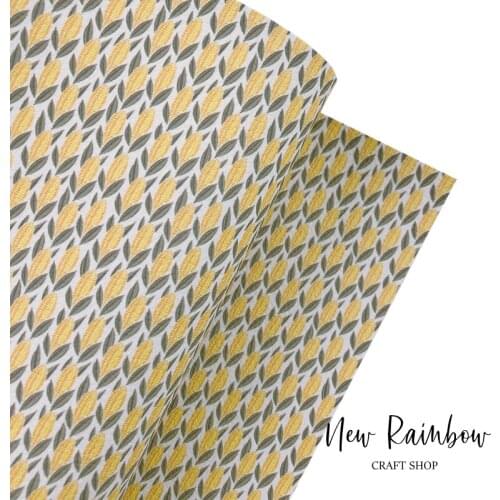 New Rainbow 30x138cm/Roll Yellow Sweet Corns Custom Print Faux Leatherette For DIY Hairbows, Snap Clips, Accessories, Crafts