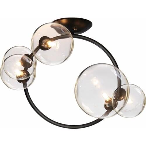 New Fashion Glass Ball Ceiling Light Black Ring Design Bedroom Lamp Personality Bubble Circle Balcony Corridor Lighting Lamps