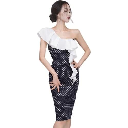 One shoulder Tight one piece korean laies Summer Sexy Sleeveless cabaret party bodycon Dresses for women