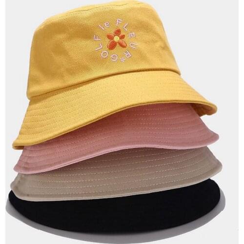 New Flower Embroidery Bucket Hat Women Fishing Simple Fisherman Hat Outdoor Hiking Sun Protection Hat Unisex Men Panama Bob Cap