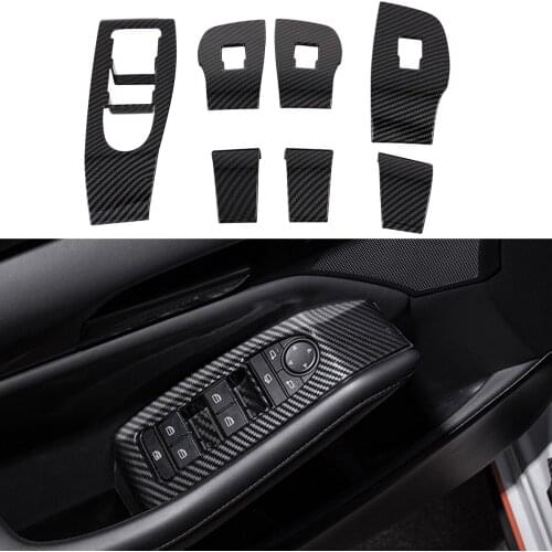 Carbon Fiber Door Armrest Lift Switch Button Panel Cover Trim Fit For 2019 2020 Mazda 3 Axela Control Protector Accessories