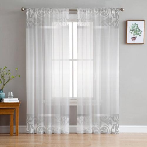 Silver Plant Flower Tulle Sheer Window Curtains for Living Room Kitchen Children Bedroom Voile Hanging Curtain