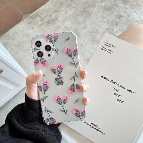 Retro sweet Carnation Flower buds art Transparent Phone Case For iPhone 11 12 Pro Max Xr Xs Max 7 8 Plus x 7Plus case Cute Cover