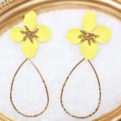 CHENFAN Multicolor yellow black painting flower Girl earrings water drop big circle round statement earrings for women jewelry