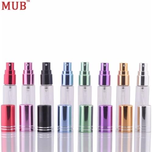 MUB - 10ml 50 pcs/lot Glass Perfume Bottle Atomizer Refillable Spray Perfume Bottles With 6 Colors Cap Empty Cosmetic Container