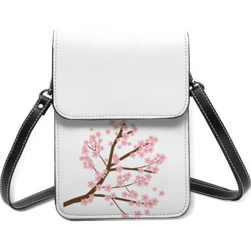 Cherry Blossom Shoulder Bag Streetwear Leather Mobile Phone Bag Woman Fashion Retro Bags
