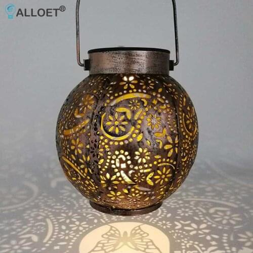 LED Solar Lantern Lights Outdoor Garden Waterproof Hollow Flower/Moon Star Projection Hanging Lamp Outdoor Lighting