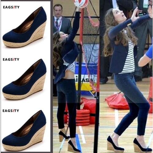 LIHUAMAO Women wedges shoes platform pumps round toe slip on party work women high heel shoes casual comfortable