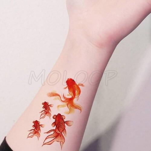 Temporary Tattoo Sticker goldfish fish Element water animal Fake tatoo flash waterproof tatto for kid girl man woman