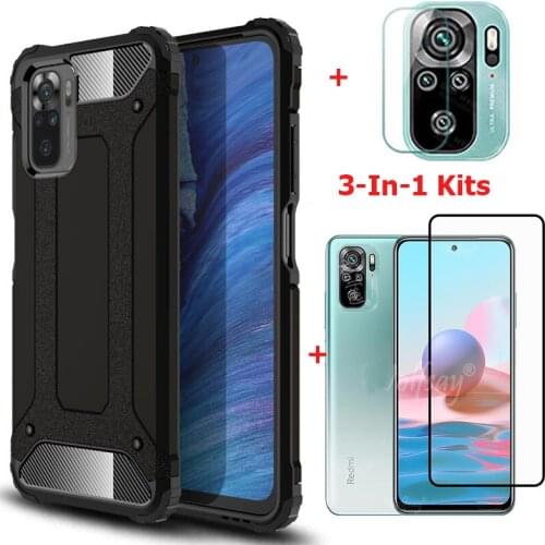 Tempered Glass + Shockproof Case For Xiaomi Redmi Note 10 Pro Max 4G 5G Double Layer Full Protector Cover+Soft Camera Lens Film