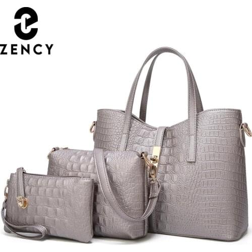 Zency Soft Pu Leather Handbag Three Bags 2021 New Luxury Design Mulitifuctional Female Shoulder Bags Outdoor Crossbody Bag Black