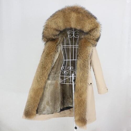 OFTBUY X-long Parka Real Fur Coat Waterproof Winter Jacket Women Natural Raccoon Fox Fur Hood Rabbit Liner Detachable Streetwear