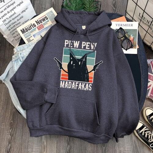 Pew Pew Madafakas Cute Cat Print Female Hoodie Harajuku Fleece Hooded 2021 Creativity Casual Hoody Hip Hop Gothic Woman Hoodies
