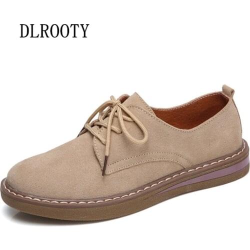 Women Flats Shoes Genuine Leather Casual Oxford Platform Lace Up Woman Walking 2018 Autumn Fashion Lace Up Low Heeled Skid Solid