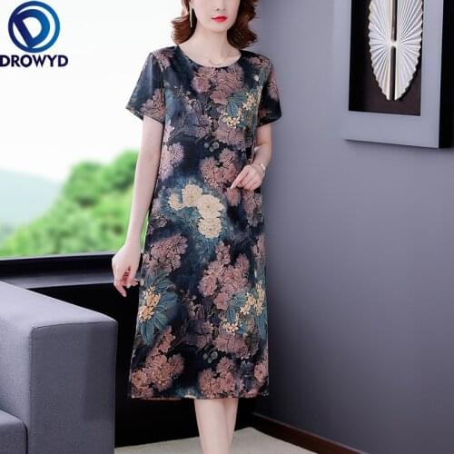 2021 Summer Dress Short Sleeve Women Dress A-Line O-neck Casual Loose Cotton Linen Floral Print Dresses Bodycon Party Vestidos