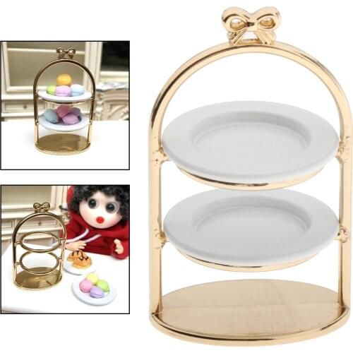 1:12 Dollhouse Miniature Gold 3-Tier Dessert Cake Bread Rack Stand Tray