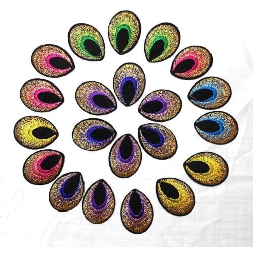 10Pcs Peacock Feather Patches Iron on Dancing Dress T-shirt Jacket Patch Embroidery Clothing Applique Accessory 5X4.5cm BD0460