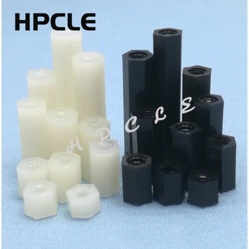 20pcs 50pcs M2 M2.5 M3 M4 Black or White Spacing Screw Column Flat Head Female Double Pass Nylon Plastic Nut for PCB Fixed