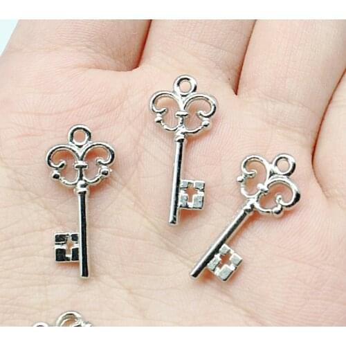 800pcs plastic vintage filigree key charms, silver plated ccb Beads 23mm quality silver tone Bead pendant, for Jewelry diy