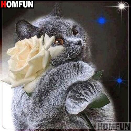 HOMFUN "Animal cat flower" Diamond Painting 5D Full Square/Round Drill Home Decor DIY Diamond Embroidery Cross Stitch A23590