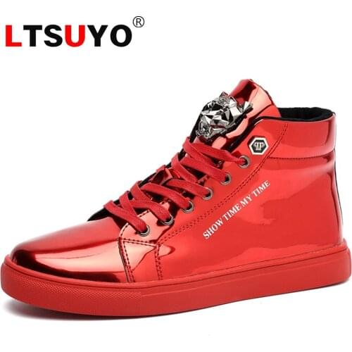 Autumn and winter non-crease mirror high-top mens shoes, mens thick-soled casual mid-bang short boots, youth trendy shoes