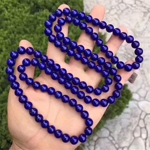 8mm Natural Blue Lapis Lazuli Bracelet Jewelry For Women Lady Man Healing Love Gift Three Laps Crystal Beads Stone Strands AAAAA