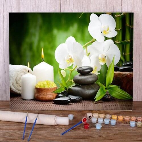 Orchid Flower Coloring By Numbers Painting Package Oil Paints 50*70 Canvas Painting Handmade Adults Handiwork Wholesale