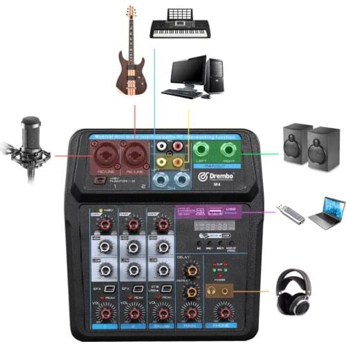 M4 cross-border exclusive supply with effect USB recording live K song 48 volt power mixer