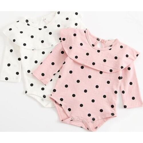 FEERIJT Ins Summer Baby Girls Cute Bodysuits Pink White Dot Suits for Infant Girls 2019 Cotton Clothing for Newborn Baby Girls
