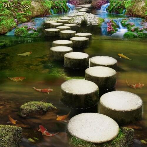 Beibehang Custom Photo Wallpaper Floor Floor Stickers Creek Stone Pier Bridge 3D Floor papel de parede