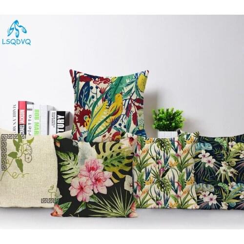 Tropical Plant Cactus Parrot Flower Pillow Case Home Decor Pillow Cushion Cover for Living Room Almofadas